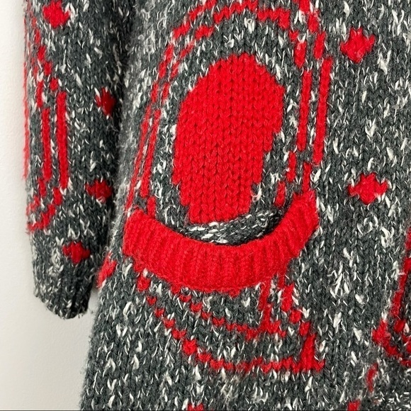 Susann D Red Gray Paisley Knit Sweater Dress Vintage Size Small Wool Blend - Picture 2 of 8